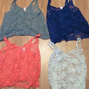 Elegant Lace Camisole Set - Navy, Coral, Gray, White